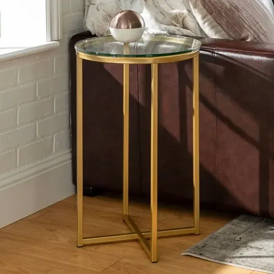Kansas Round Side Table - Clear Glass, Gold Metal