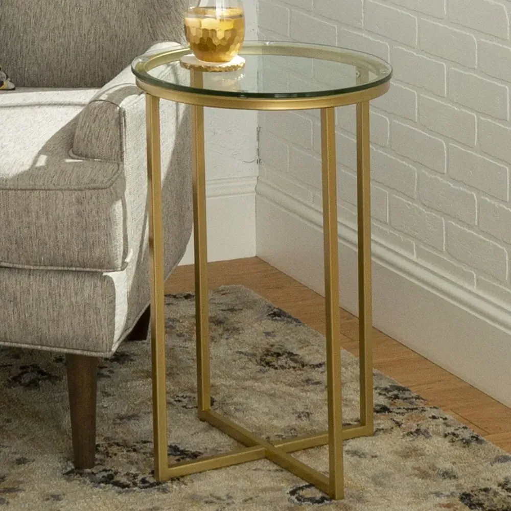 Kansas Round Side Table - Clear Glass, Gold Metal image