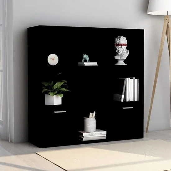 Kasen Bookcase with 2 Doors - Black, Chipboard
