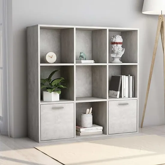 Kasen Bookcase with 2 Doors - Concrete Effect, Chipboard image