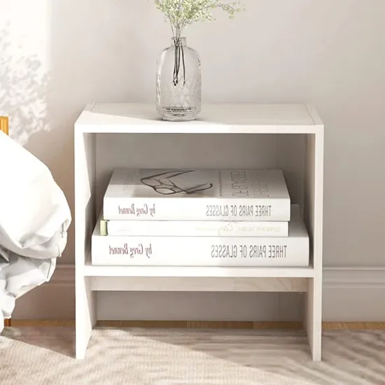 Kasia Bedside Cabinet with Undershelf - White, Solid Pinewood product
