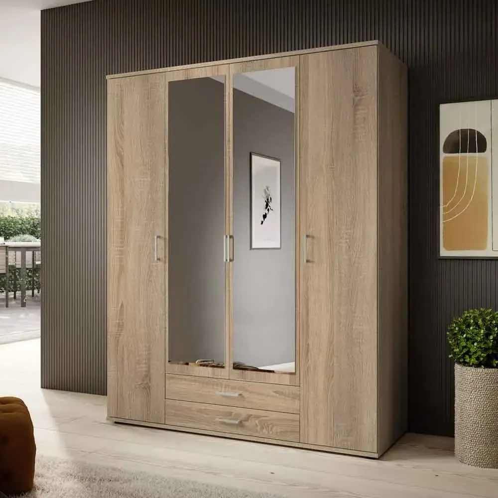 Kasper 4-Door Wardrobe with Drawers - Oak Sonoma