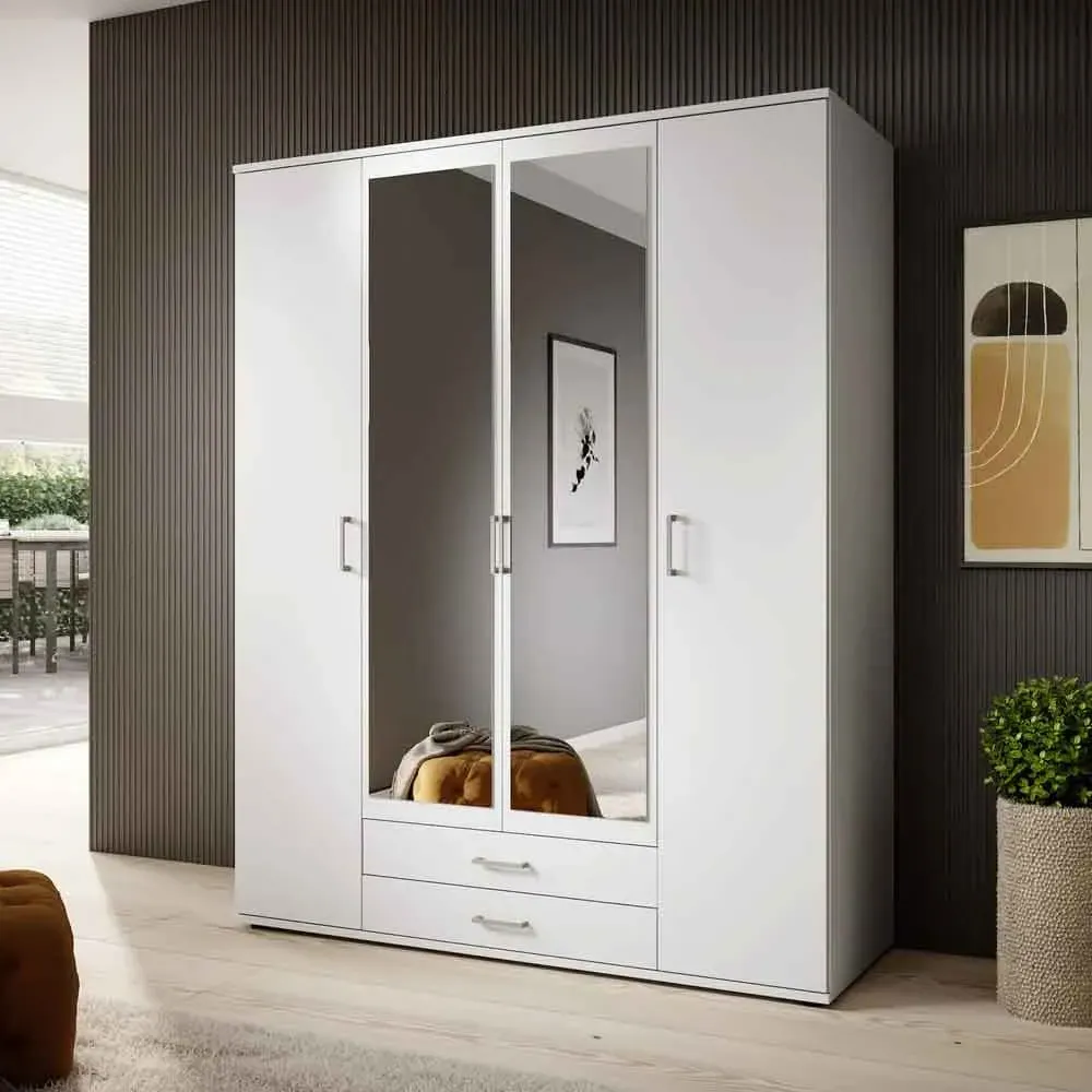 Kasper 4-Door Wardrobe with Drawers - White