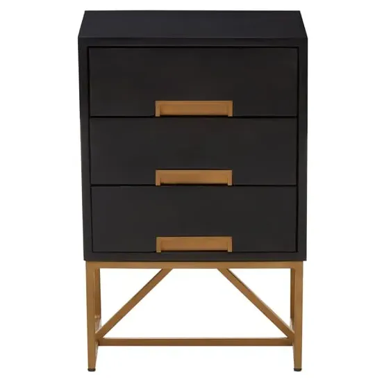 Kassel Side Table with 3 Drawers - Black, Mango Wood image