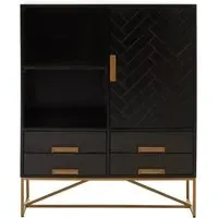 Kassel Sideboard with 1 Door 4 Drawers - Black, Mango Wood