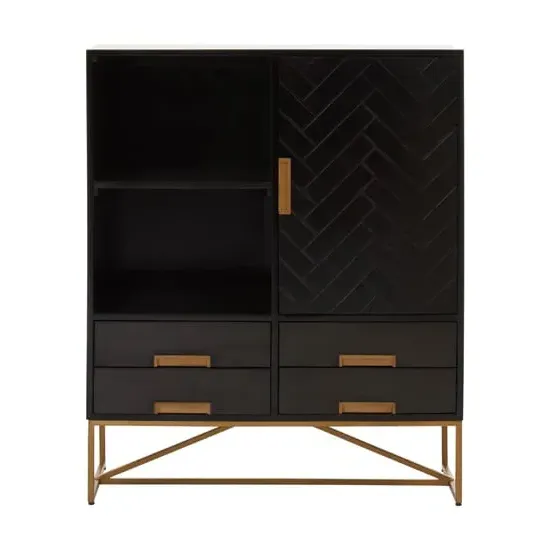Kassel Sideboard with 1 Door 4 Drawers - Black, Mango Wood