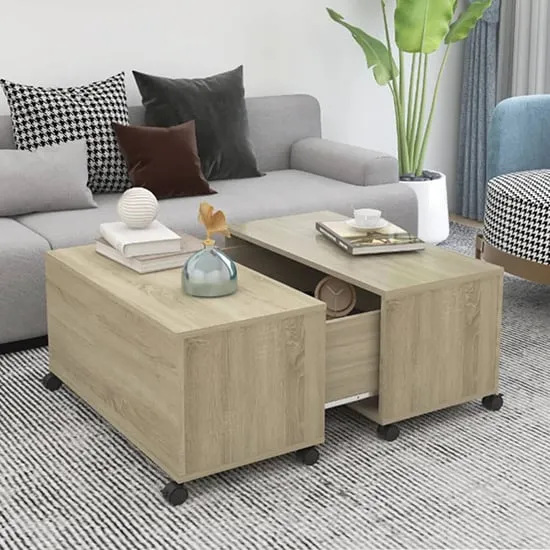 Katashi Coffee Table with Castors and Storage - Sonoma Oak image