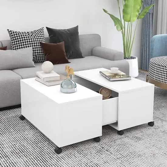 Katashi Coffee Table with Castors and Storage - White