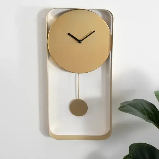 Kaunas Rectangular Wall Clock - Gold, Metal image