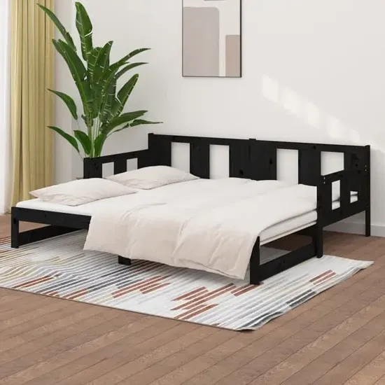 Kayin Single Day Bed with Pull-Out Trundle - Black, Pine