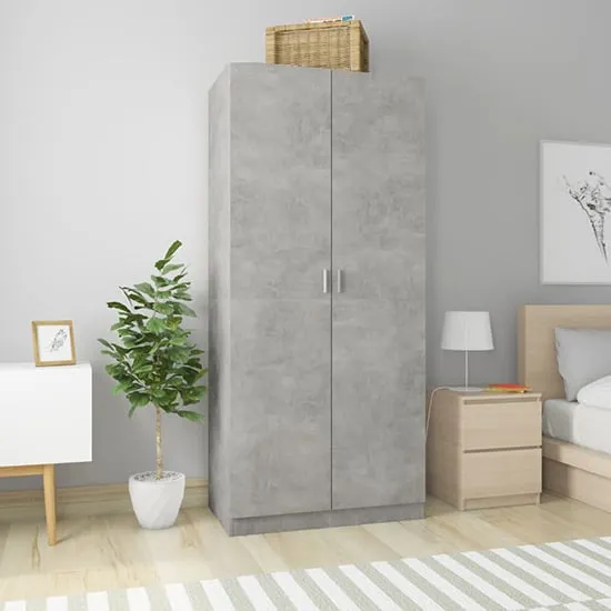 Kaylor 2-Door Wardrobe - Concrete Effect, Chipboard