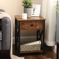 Kearney Industrial Bedside Cabinet with Drawer - Rustic Brown