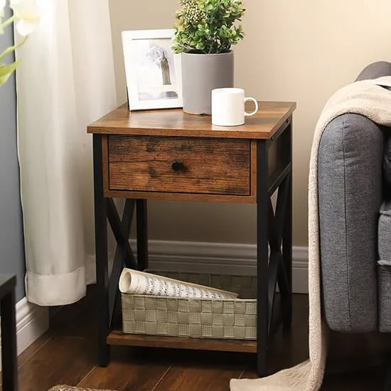 Kearney Industrial Bedside Cabinet with Drawer - Rustic Brown image
