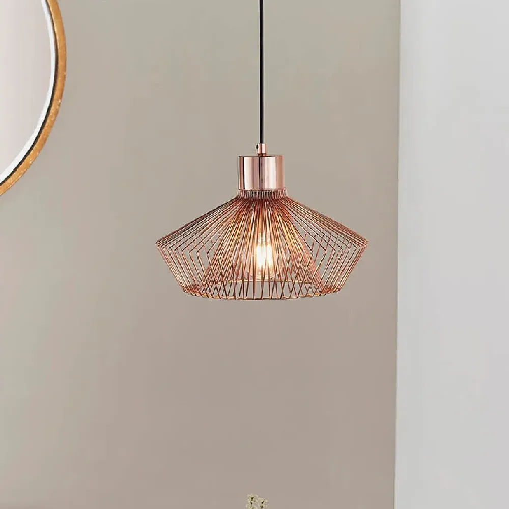 Kearney Metal Caged Pendant Ceiling Light - Copper image