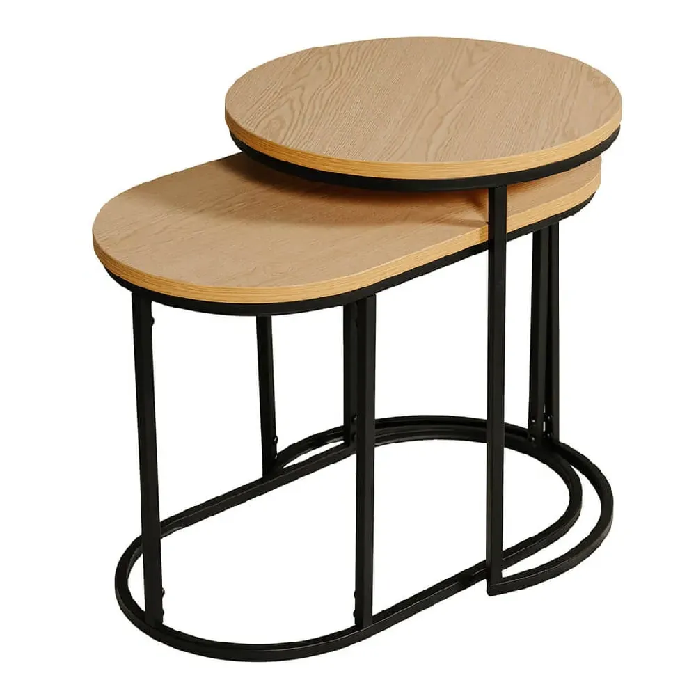Kearney Nest of 2 Tables with Black Frame - Brown, Wood image