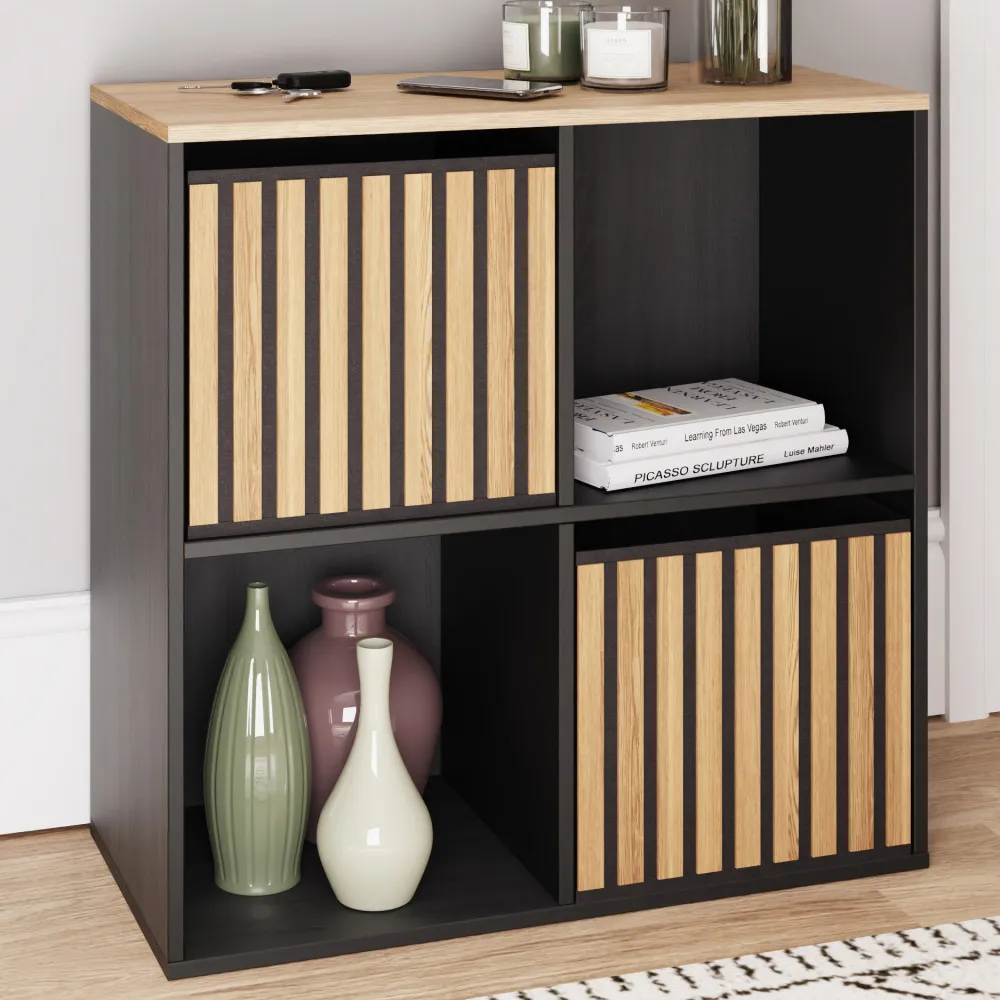 Kearney Storage Cabinet with 4 Shelves - Black, Oak product