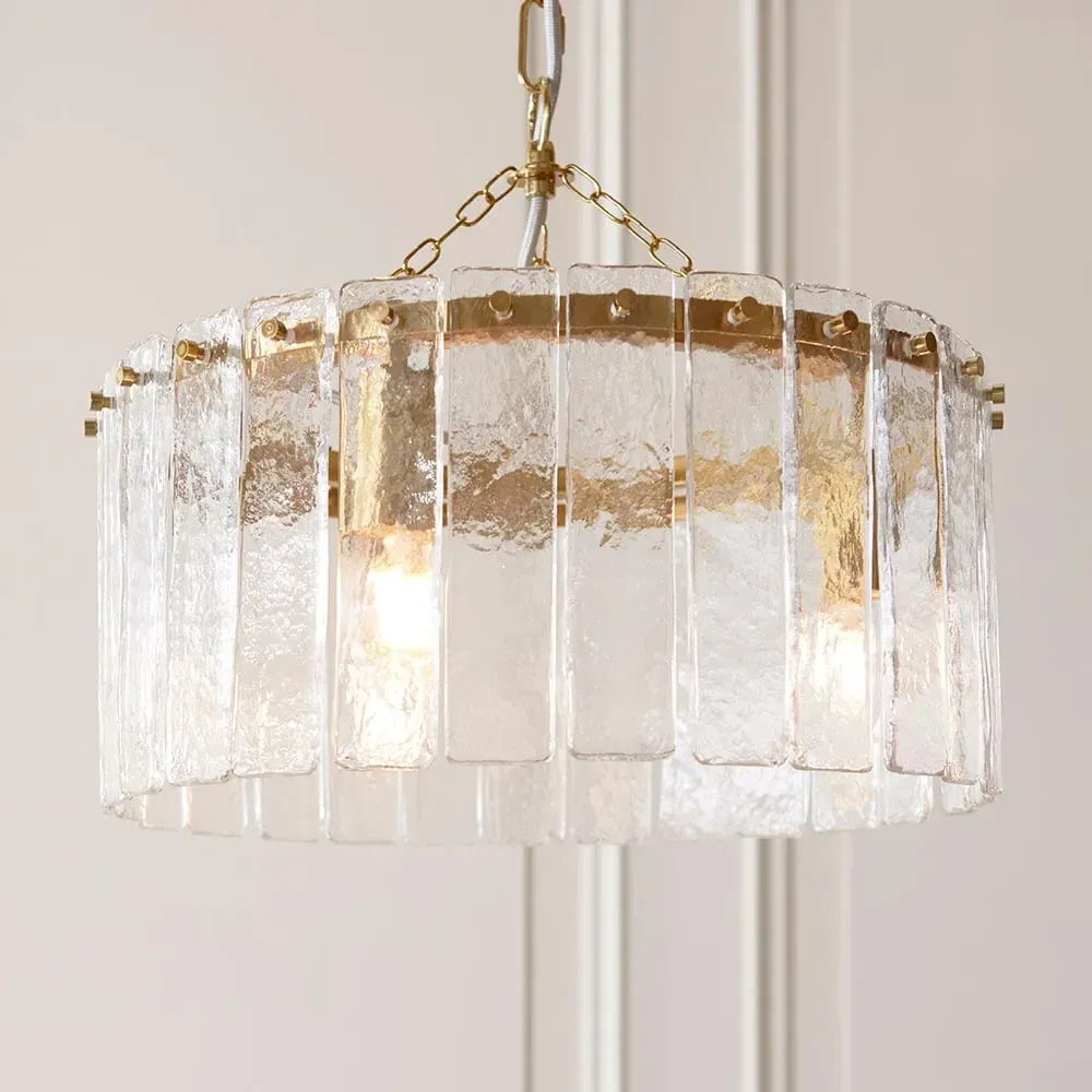 Keene 3 Light Glass Pendant Ceiling Light - Brushed Aged Brass image