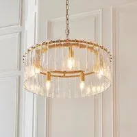 Keene 5 Light Glass Pendant Ceiling Light - Brushed Aged Brass