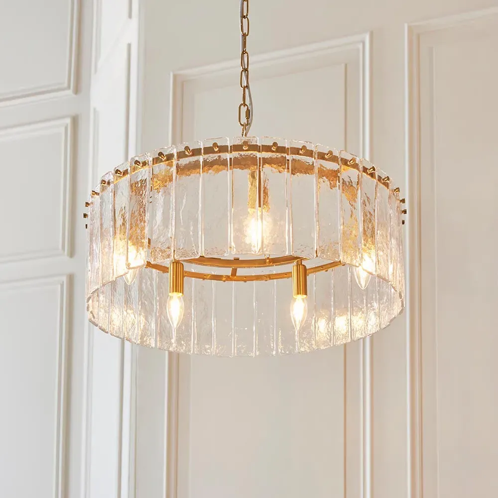 Keene 5 Light Glass Pendant Ceiling Light - Brushed Aged Brass