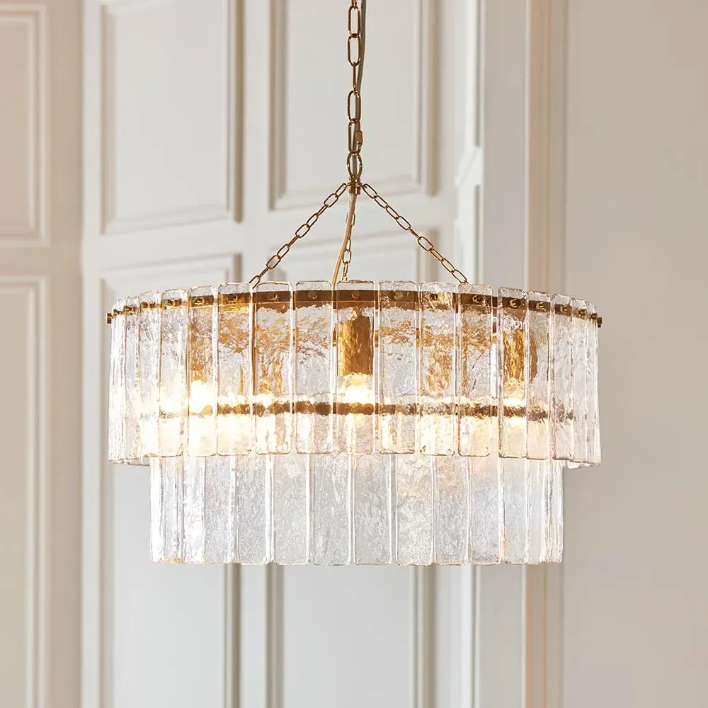 Keene 5 Light Glass Tiered Pendant Ceiling Light - Aged Brass
