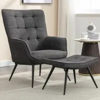Keene Accent Chair with Stool - Charcoal, Fabric alternate view