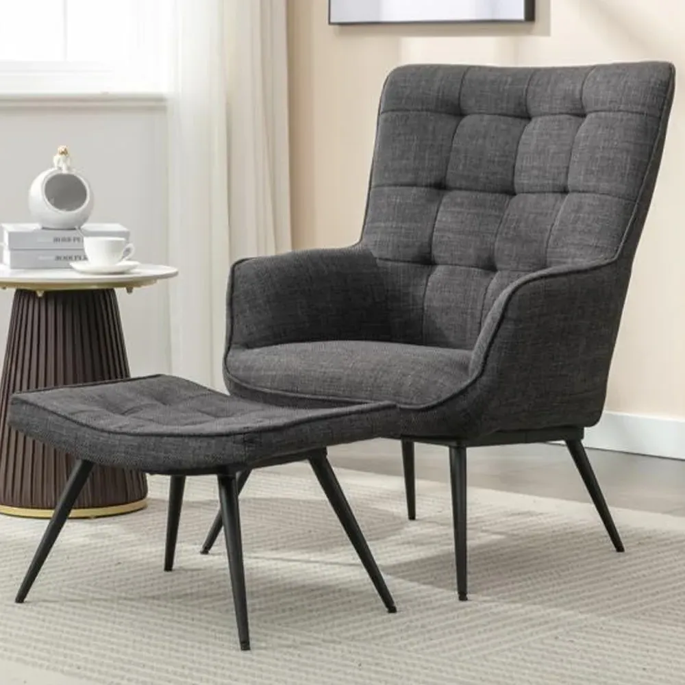 Keene Accent Chair with Stool - Charcoal, Fabric product