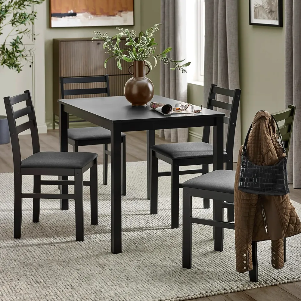 Keene Dining Table and 4 Chairs Set - Black, Wood product