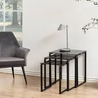 Keene Nest of 3 Tables - Black, Smoked Glass