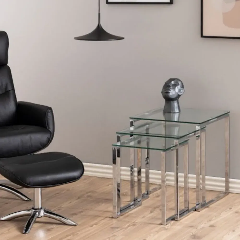 Keene Nest of 3 Tables - Clear Glass, Chrome