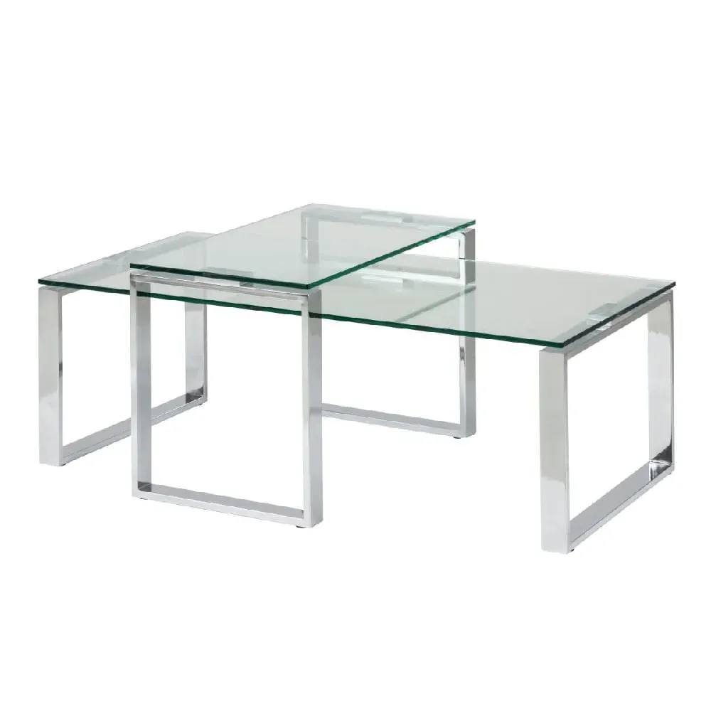 Keene Nesting Coffee Table - Clear Glass, Chrome
