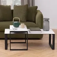 Keene Nesting Coffee Tables with Metal Frame - White, Ceramic