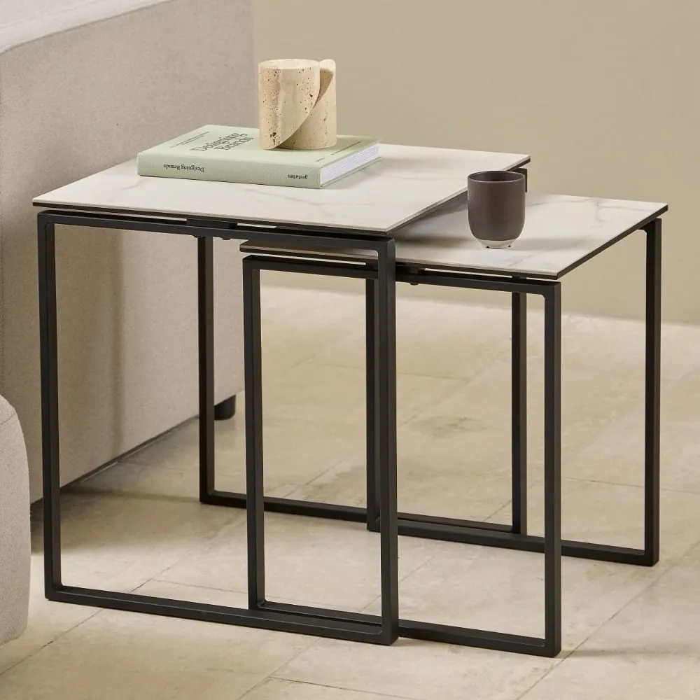 Keene Square Nesting Coffee Tables - White, Ceramic