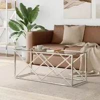 Keeya Rectangular Coffee Table - Silver, Tempered Glass alternate view