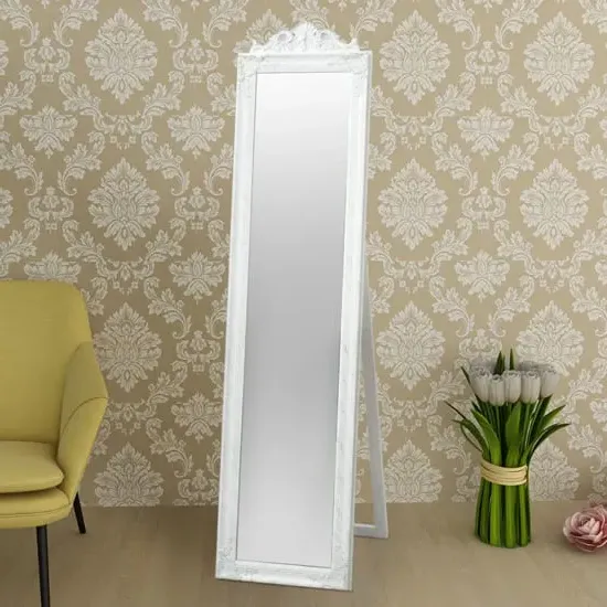 Kellan Baroque Style Free-Standing Mirror - White, Wood product