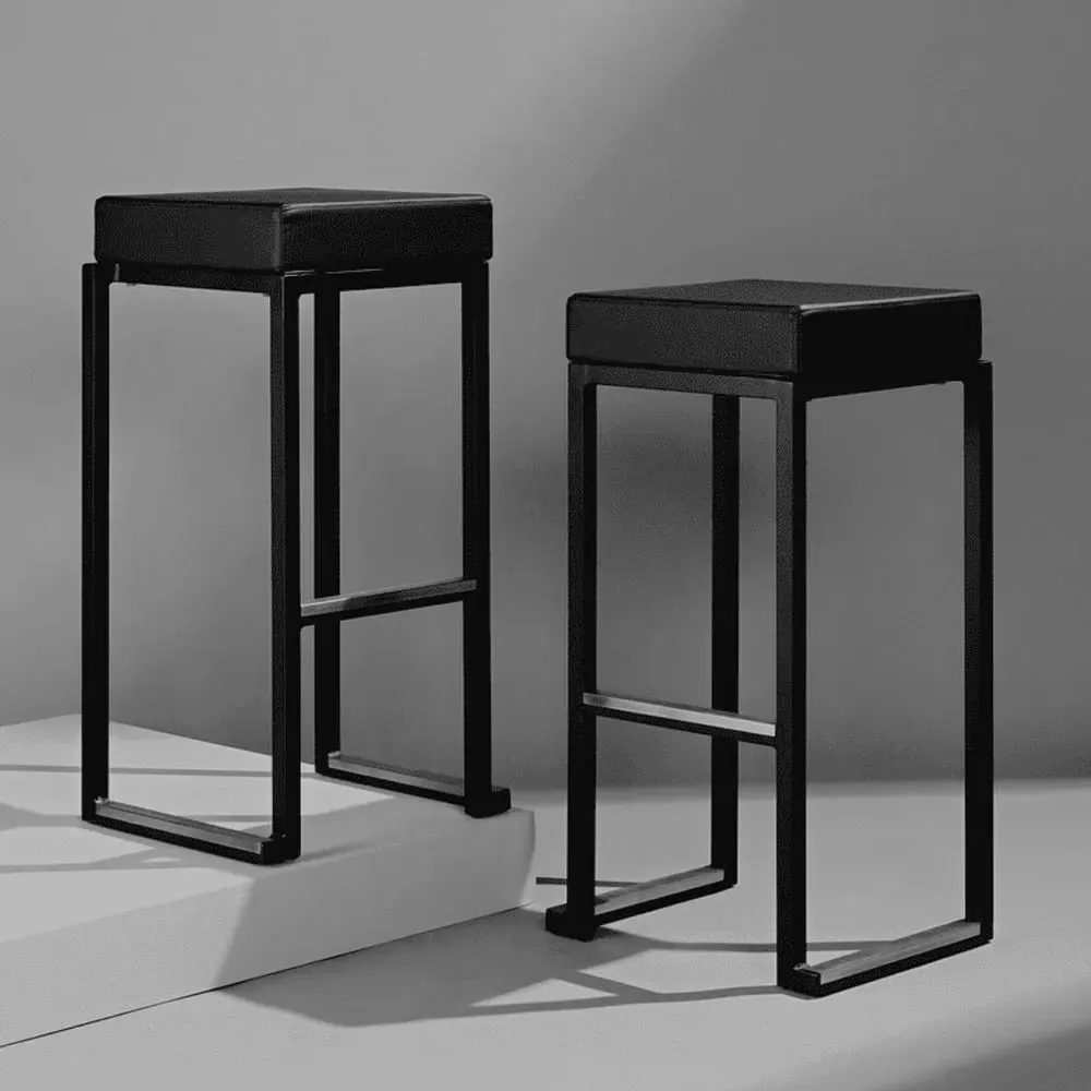 Kelowna Bar Stools with Footrest - Black, Faux Leather