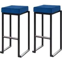 Kelowna Bar Stools with Footrest - Blue, Velvet