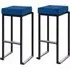 Kelowna Bar Stools with Footrest - Blue, Velvet