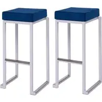 Kelowna Bar Stools with Footrest - Blue, Velvet