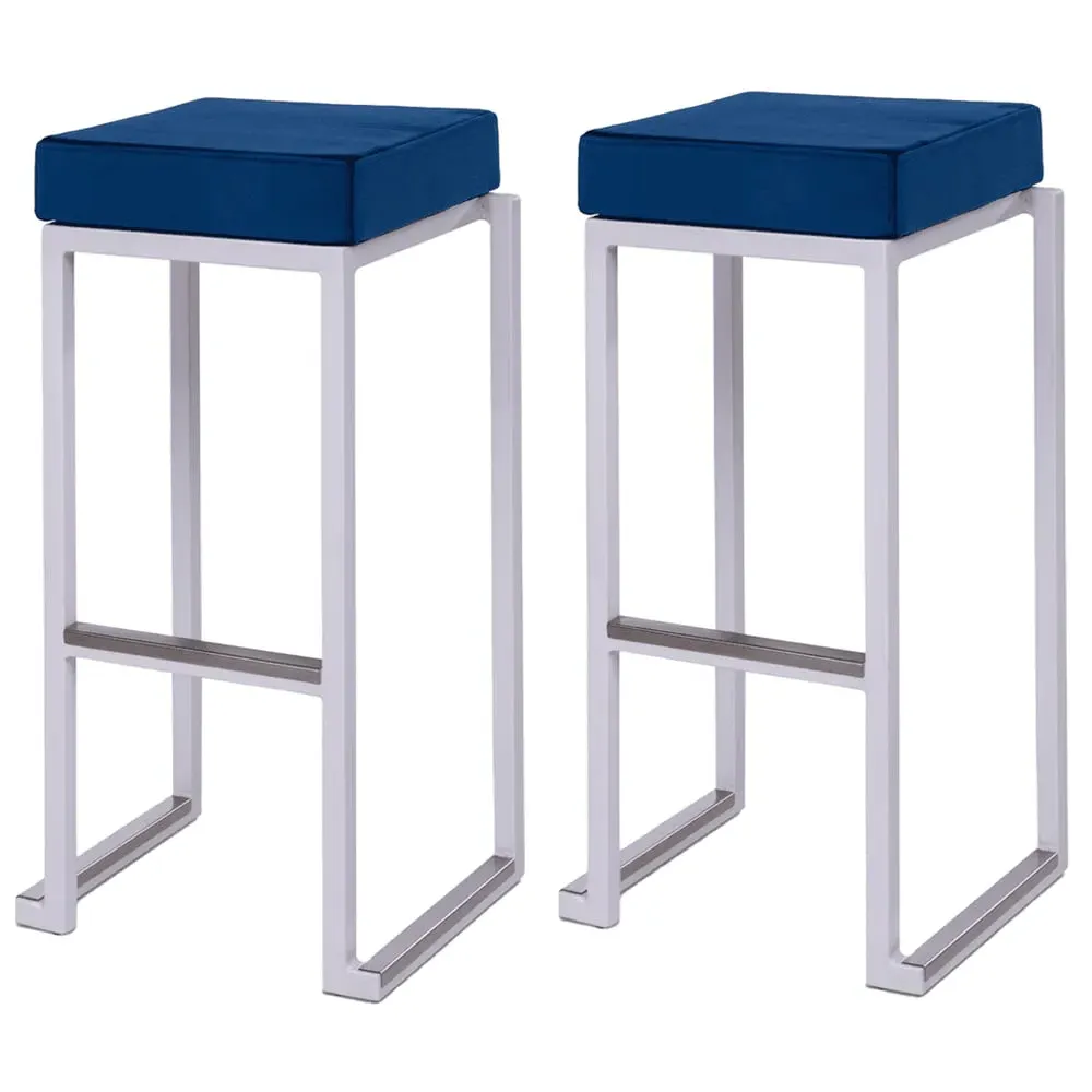 Kelowna Bar Stools with Footrest - Blue, Velvet