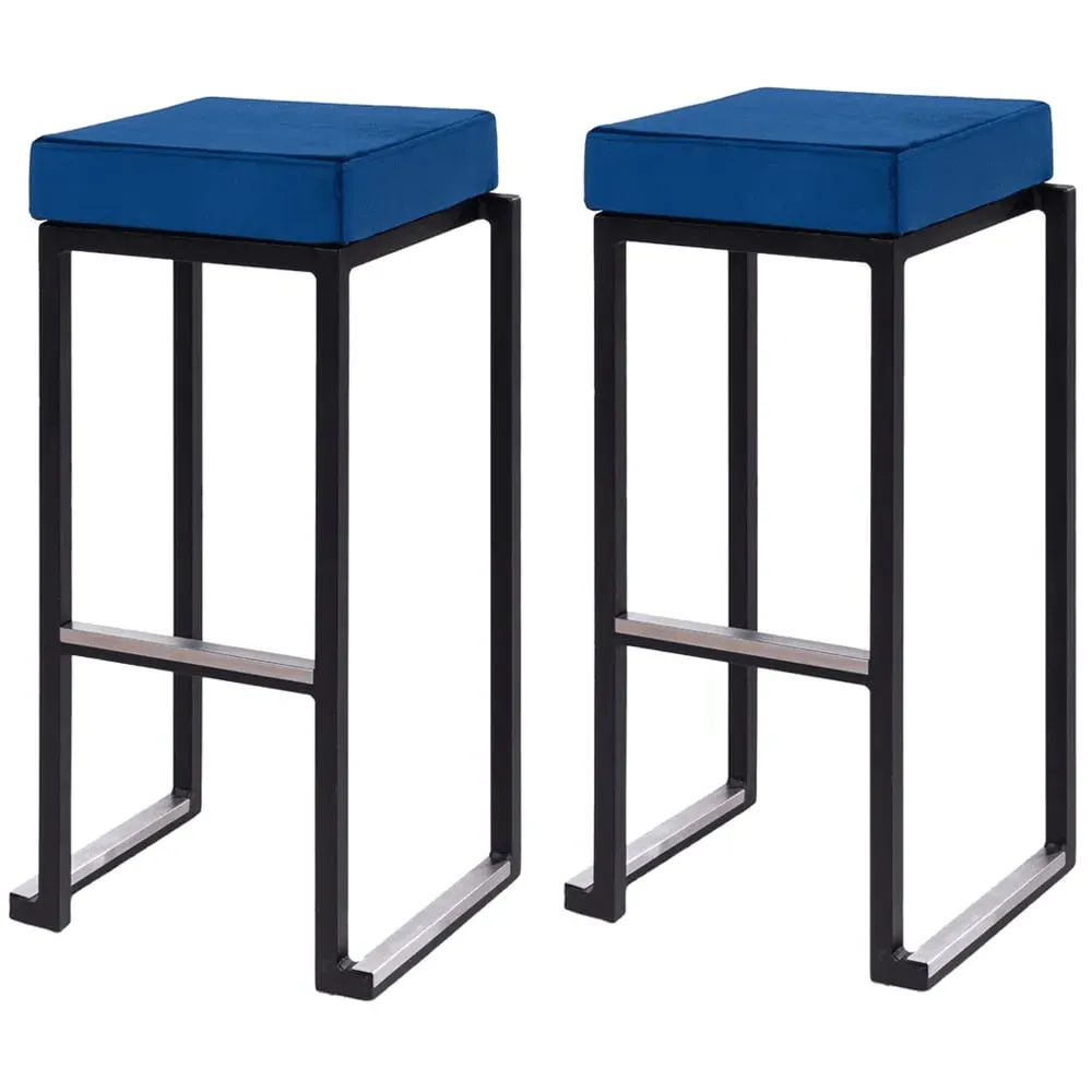 Kelowna Bar Stools with Footrest - Blue, Velvet image