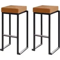 Kelowna Bar Stools with Footrest - Gold, Velvet