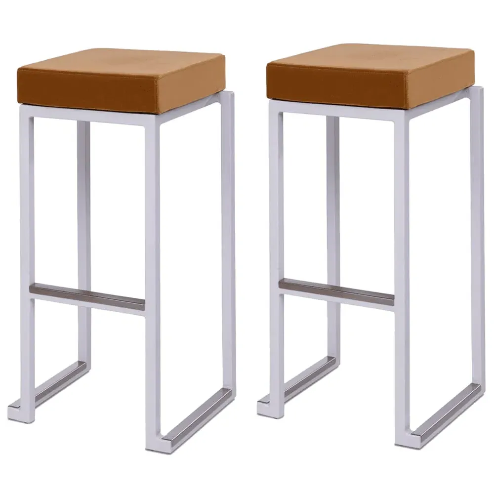 Kelowna Bar Stools with Footrest - Gold, Velvet