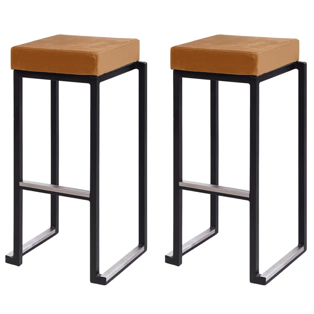 Kelowna Bar Stools with Footrest - Gold, Velvet