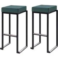 Kelowna Bar Stools with Footrest - Green, Velvet