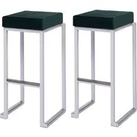 Kelowna Bar Stools with Footrest - Green, Velvet