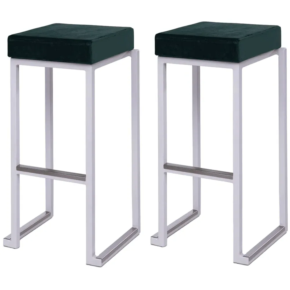 Kelowna Bar Stools with Footrest - Green, Velvet
