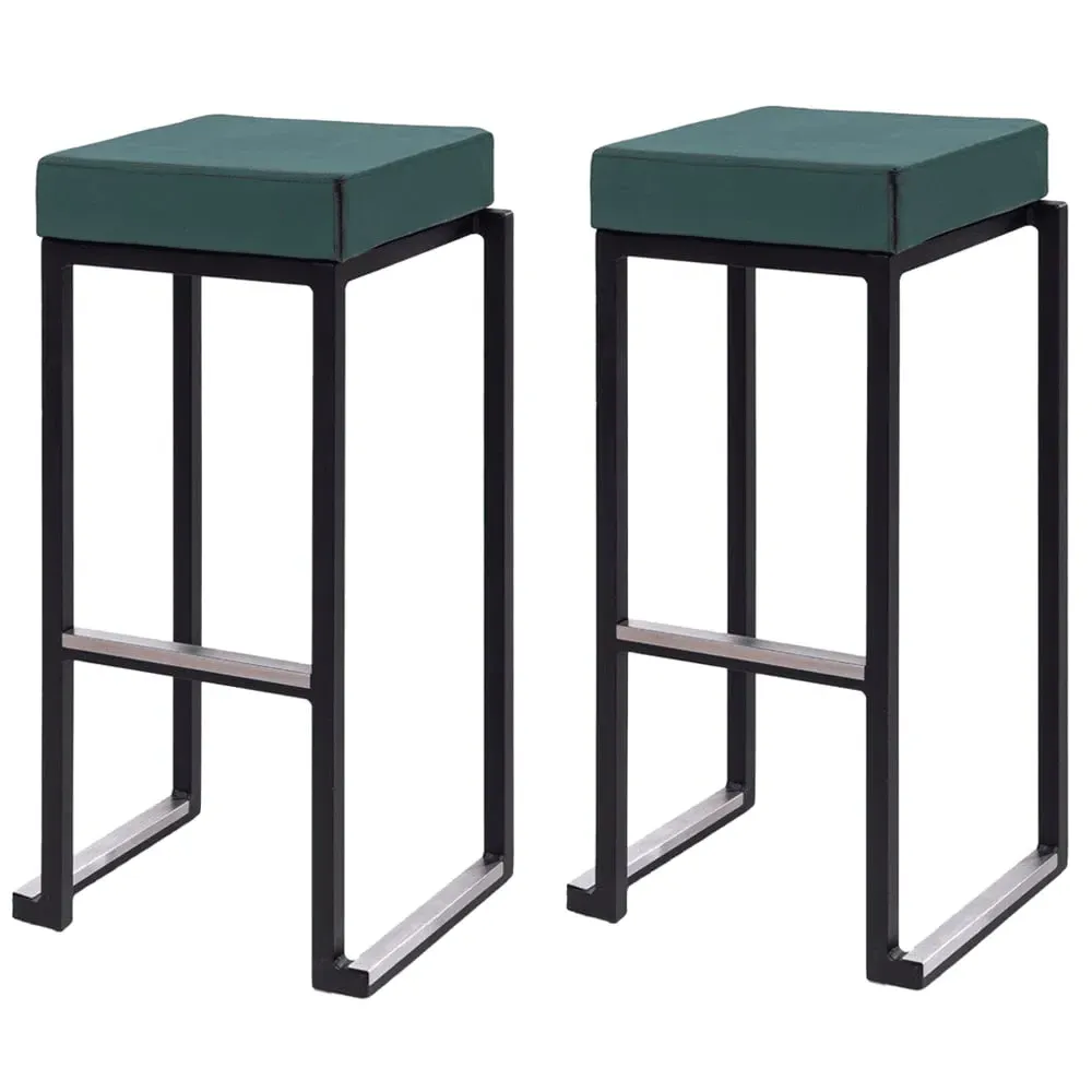 Kelowna Bar Stools with Footrest - Green, Velvet
