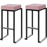 Kelowna Bar Stools with Footrest - Pink, Velvet