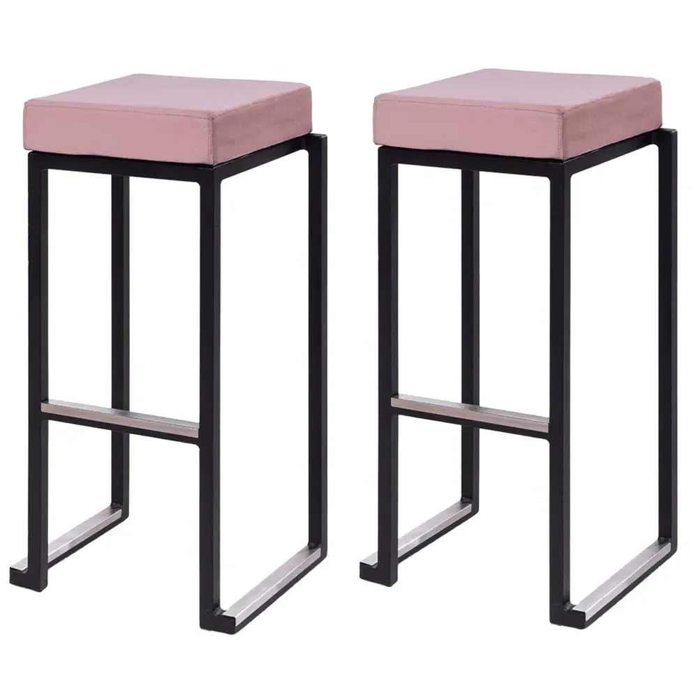 Kelowna Bar Stools with Footrest - Pink, Velvet