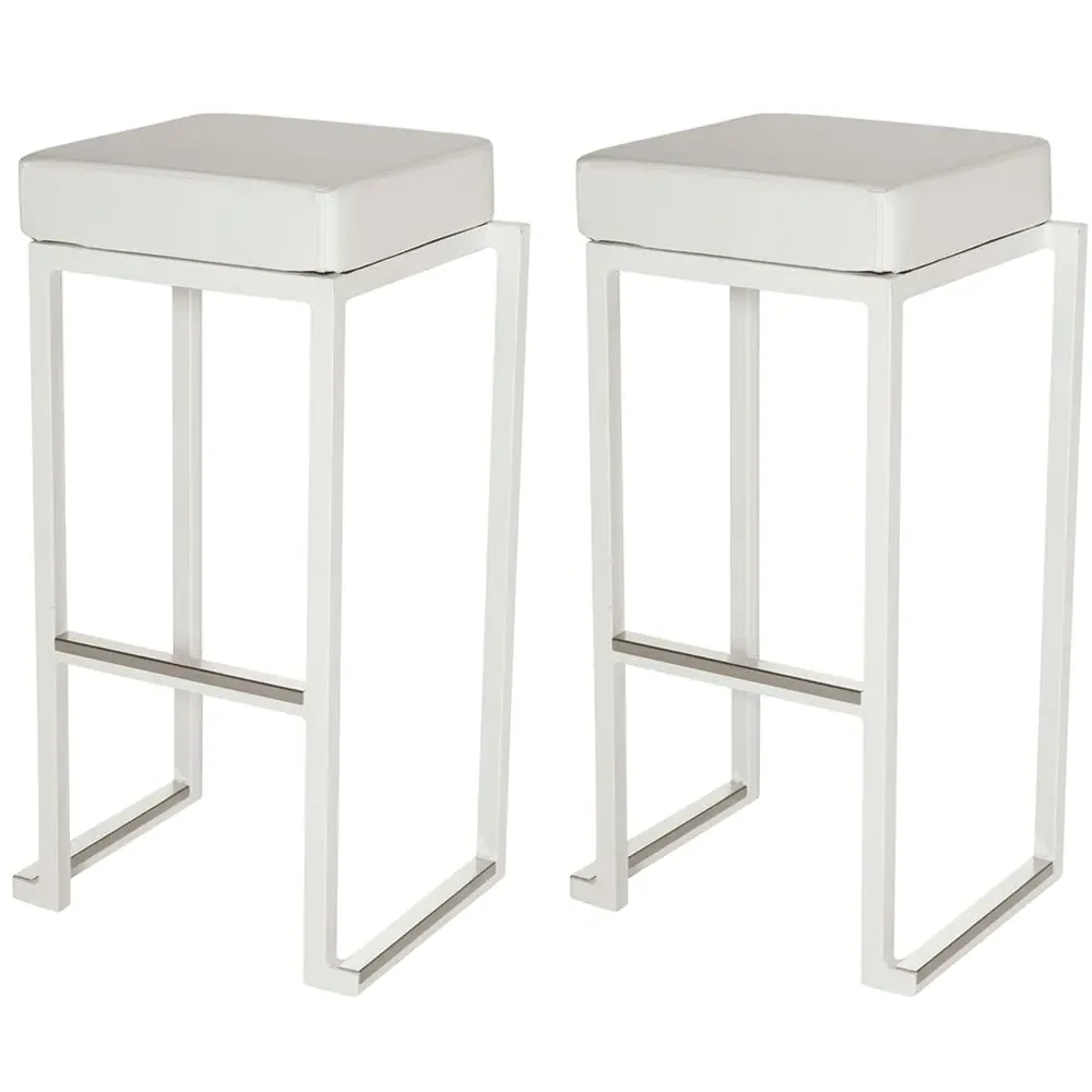 Kelowna Bar Stools with Footrest - White, Faux Leather